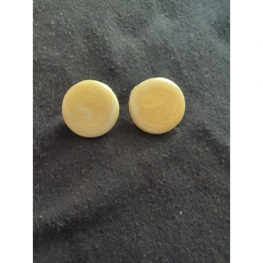 Vintage Estate Peach Orange Pink‎ Swirl Enamel Gold Tone Post Earrings